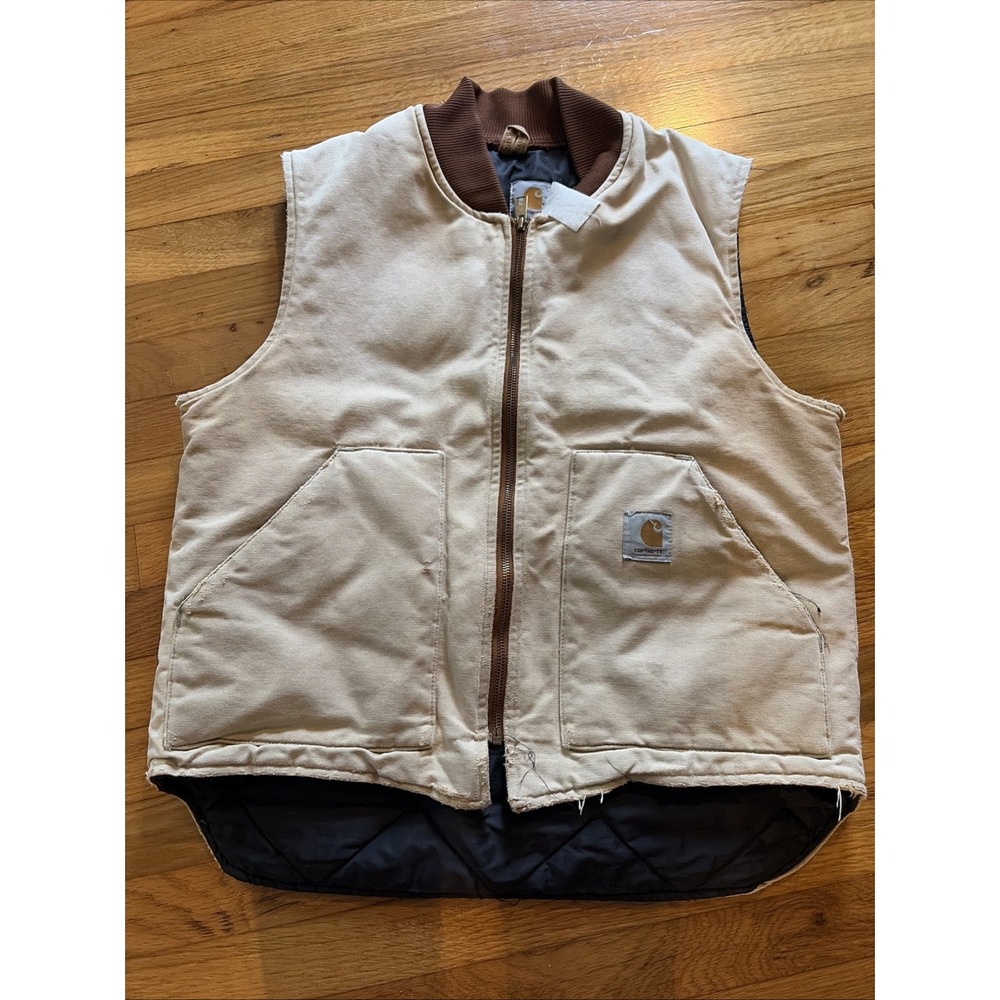 Vintage 90s Carhartt VQ186 Duck Brown Quilted Artic Vest Union Made Men's Sz La